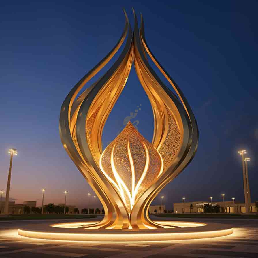 Customized large flame metal sculpture city square creative landmark DZ-271