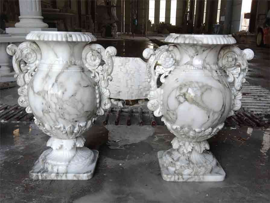 Natural texture large white stone vases for sale DZ-278