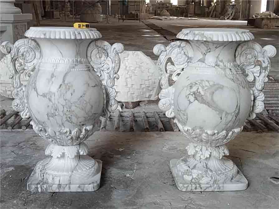 Natural texture large white stone vases for sale DZ-278