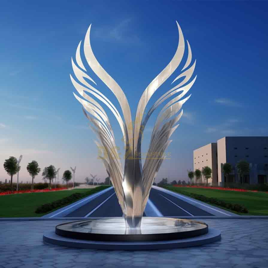 large outdoor mirror metal wings sculptures