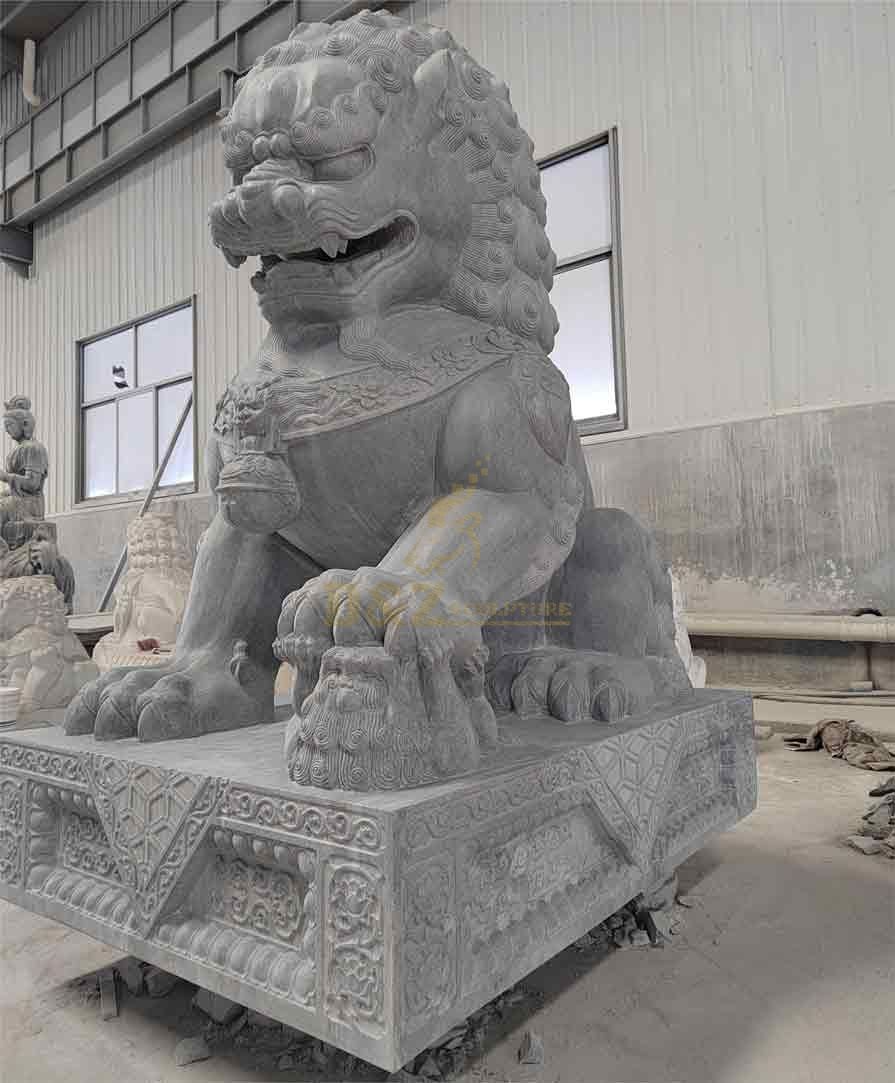 Female marble chinese lion dog sculpture,Marble Chinese lion dog statue guarding home for sale DZ-298