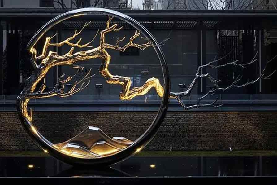 Large metal ring and tree sculpture for garden square decor DZ-300