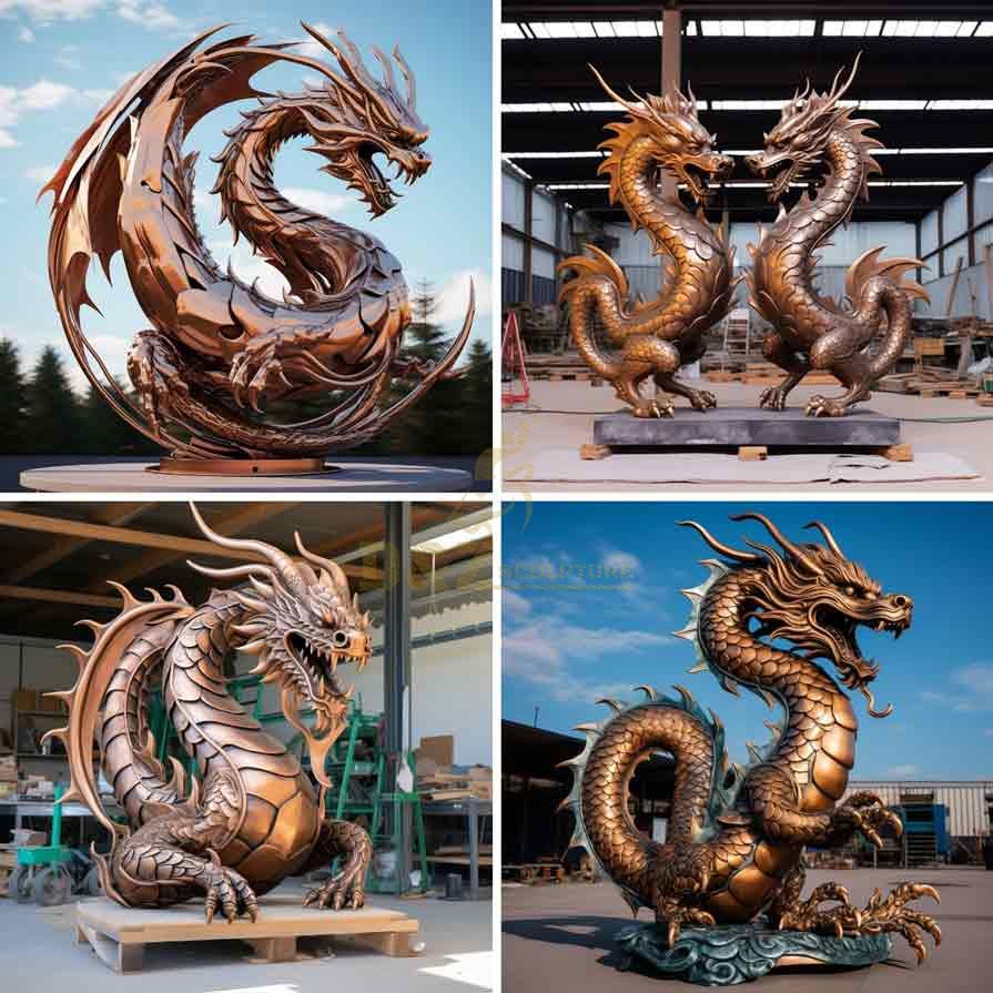 Large bronze chinese dragon statues for sale for outdoor space decor DZ-302