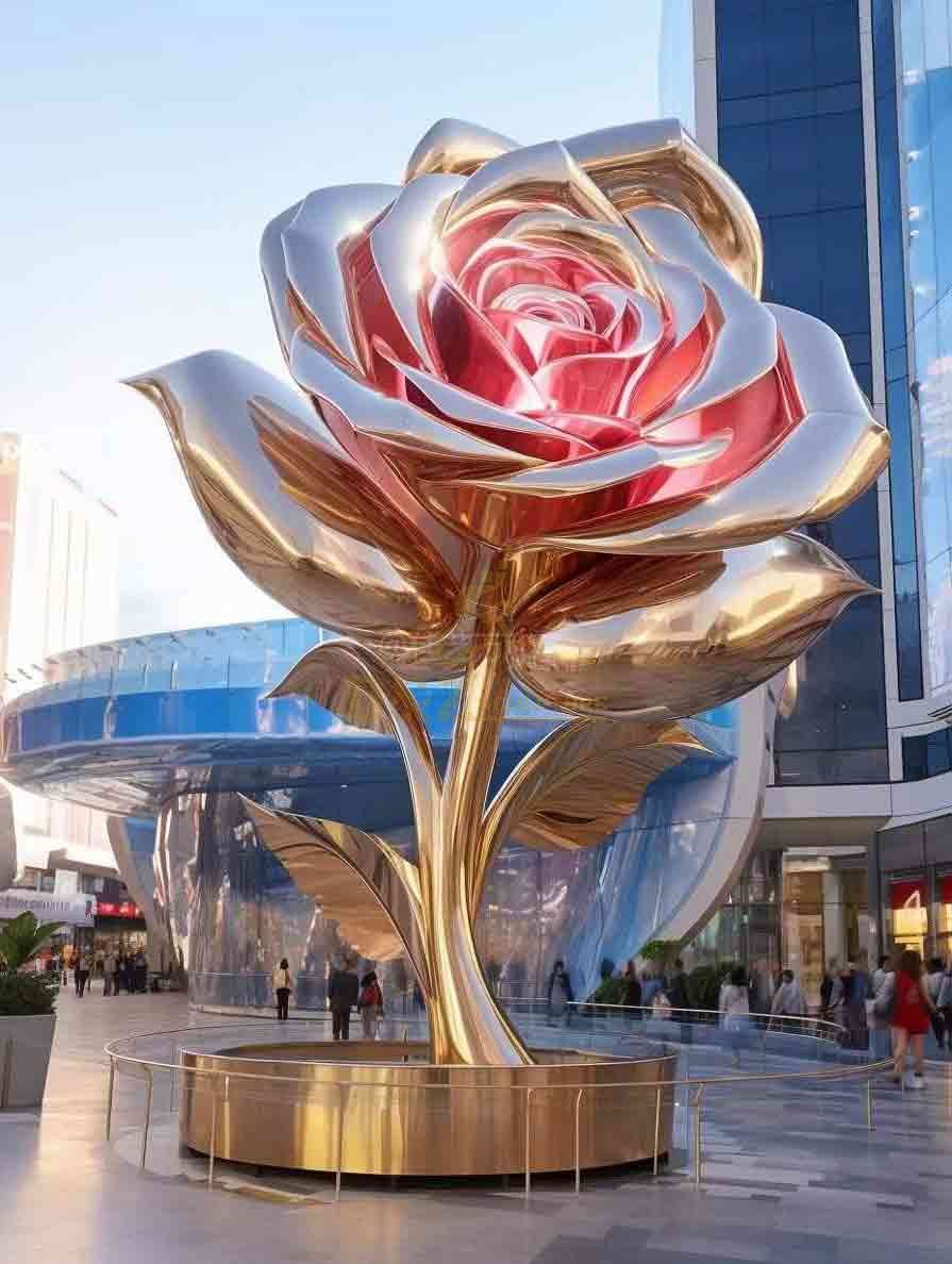 sculpture of roses,Large metal rose sculptures customized for garden DZ-305