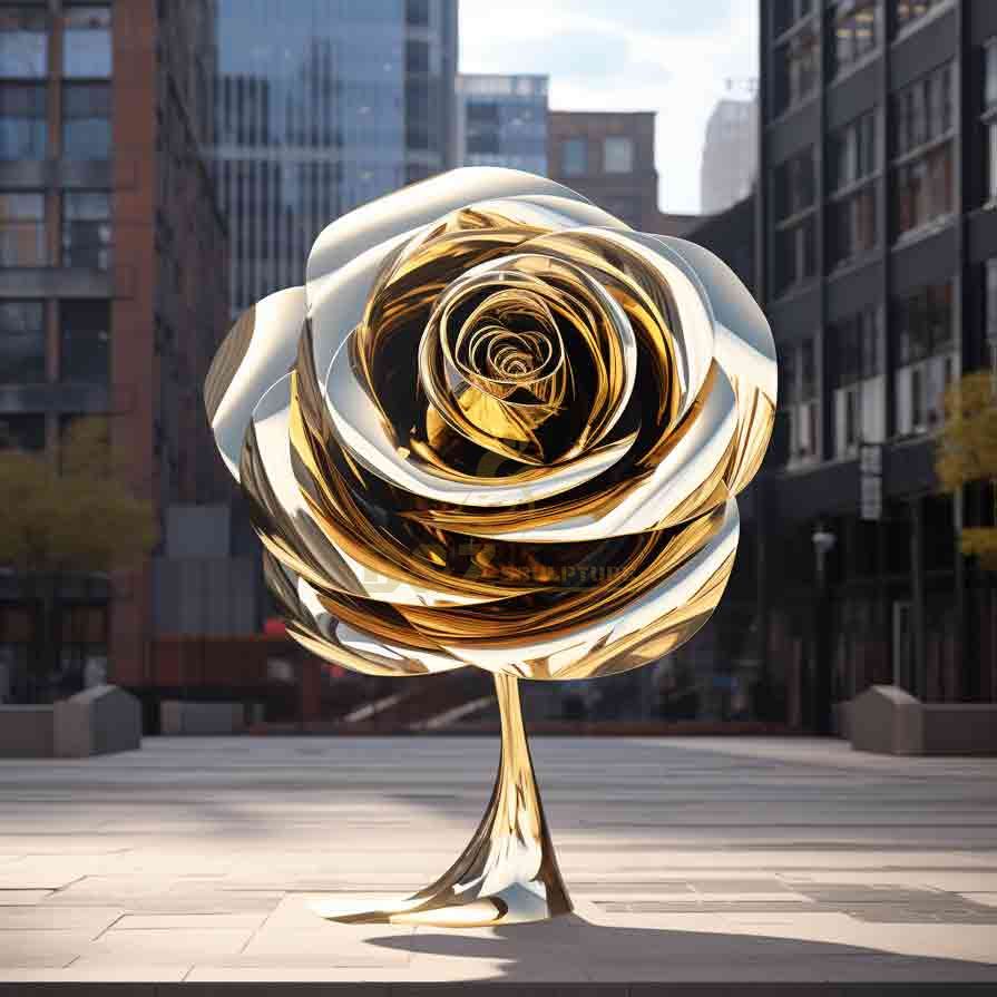 rose gold sculpture,Large metal rose sculptures customized for garden DZ-305