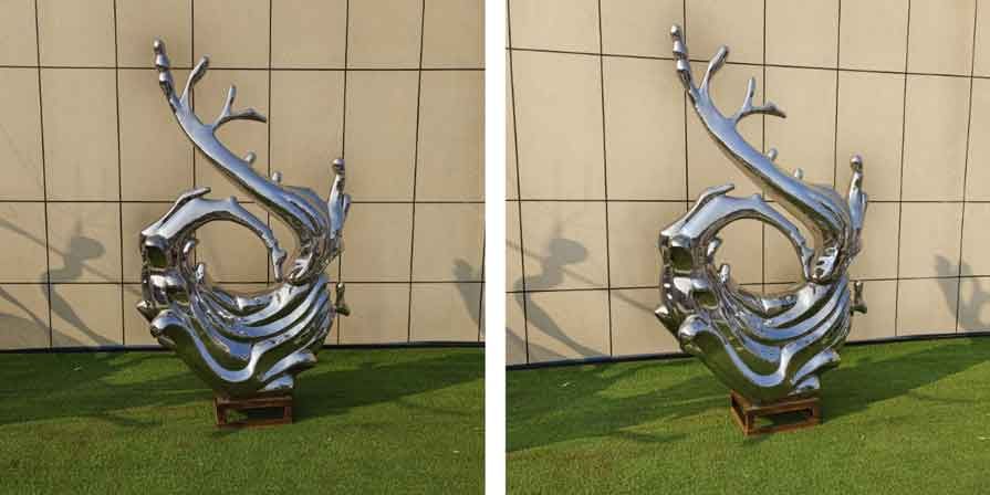 Metal ring wave sculpture used in Garden Plaza Hotel business area