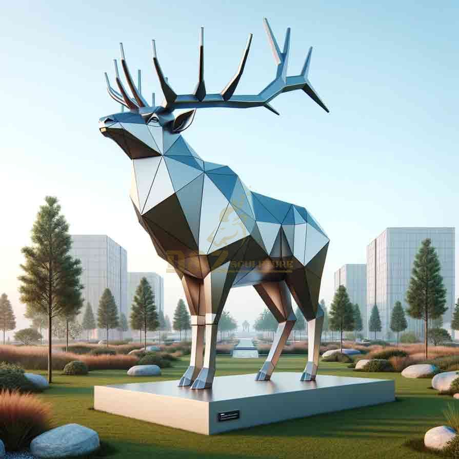 Large geometric abstract metal elk sculpture modern outdoor mirror sculpture DZ-312