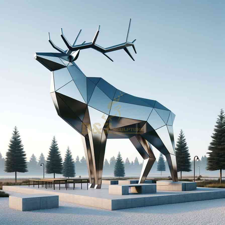 Large geometric abstract metal elk sculpture modern outdoor mirror sculpture DZ-312