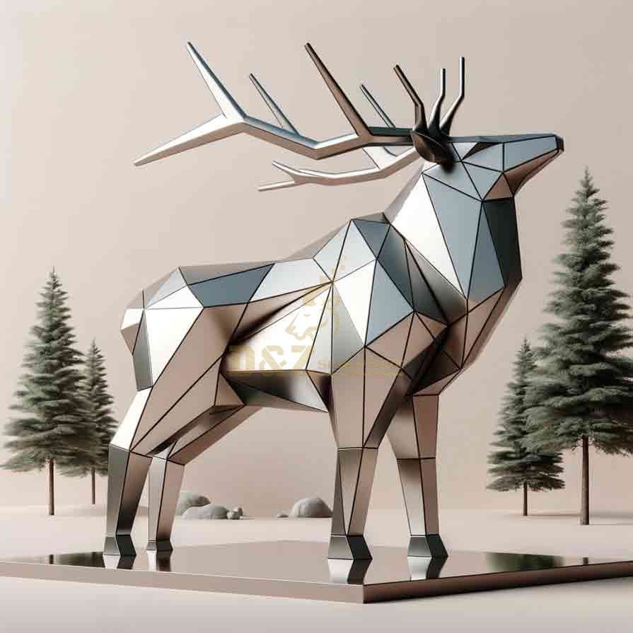 Large geometric abstract metal elk sculpture modern outdoor mirror sculpture DZ-312