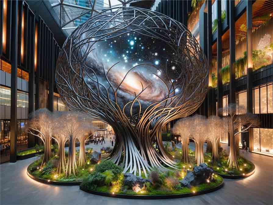 Giant Metal Tree of Life Art Sculptures Nebula of Light - Downtown Business District DZ-315