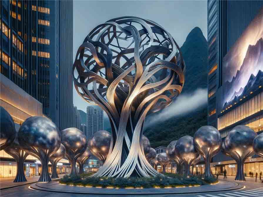 Giant Metal Tree of Life Art Sculptures Nebula of Light - Downtown Business District DZ-315