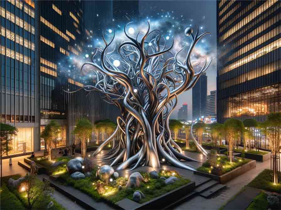 Giant Metal Tree of Life Art Sculptures Nebula of Light - Downtown Business District DZ-315