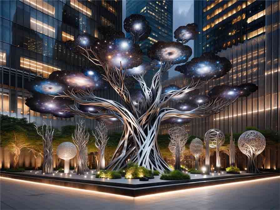 Giant Metal Tree of Life Art Sculptures Nebula of Light - Downtown Business District DZ-315