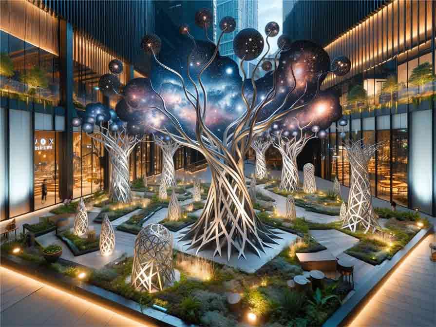 Giant Metal Tree of Life Art Sculptures Nebula of Light - Downtown Business District DZ-315