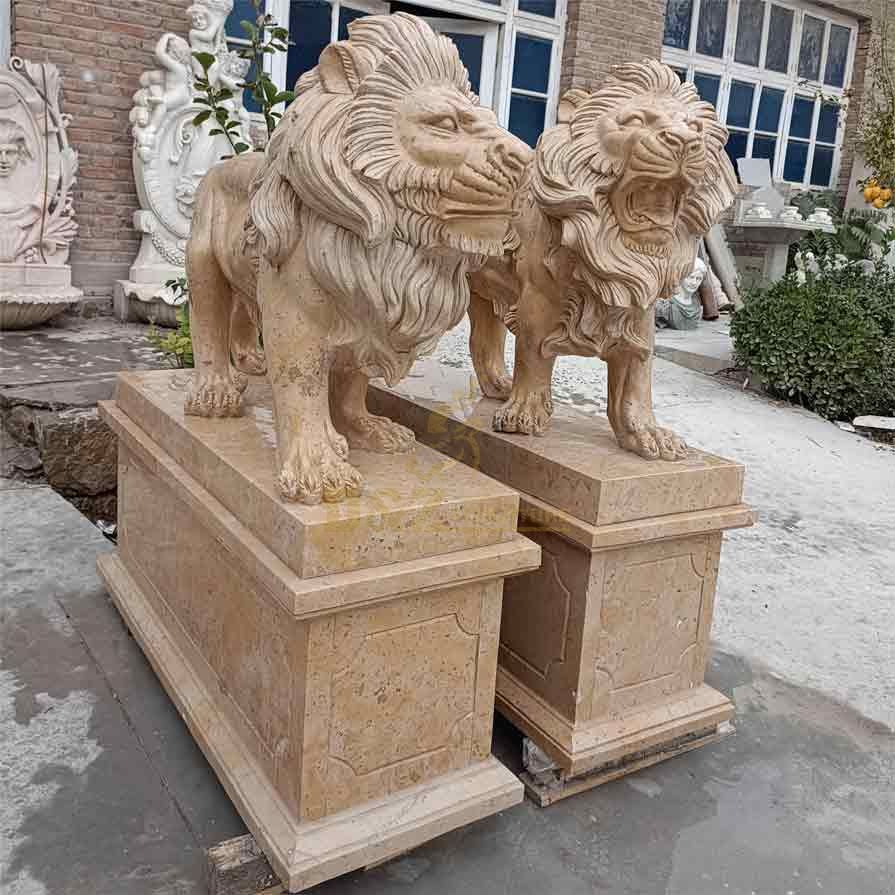 Outdoor standing stone lion statue for sale guarding the entrance DZ-318