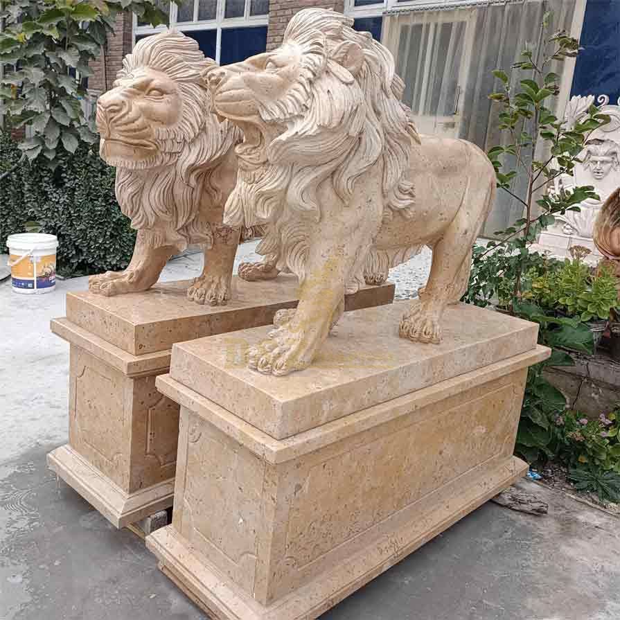 Outdoor standing stone lion statue for sale guarding the entrance DZ-318