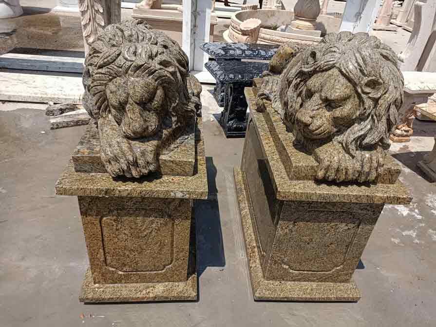 Outdoor marble couple lion statues for sale DZ-320