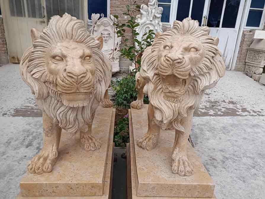 Outdoor standing stone lion statue for sale guarding the entrance DZ-318