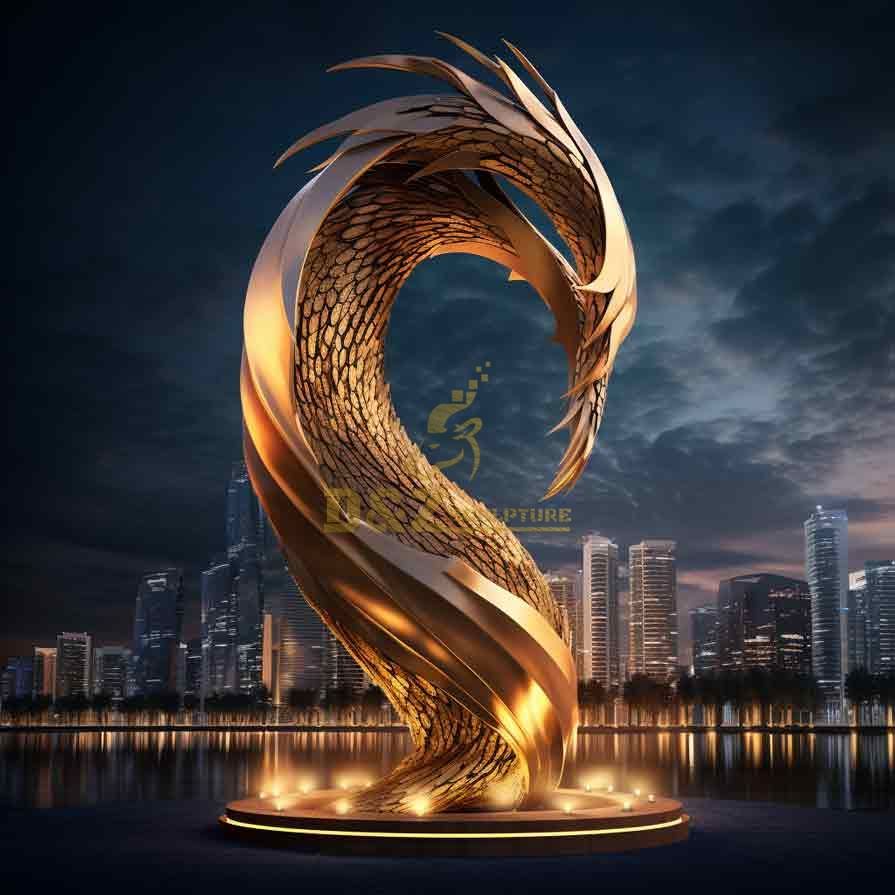Large abstract metal phoenix head sculpture for sale