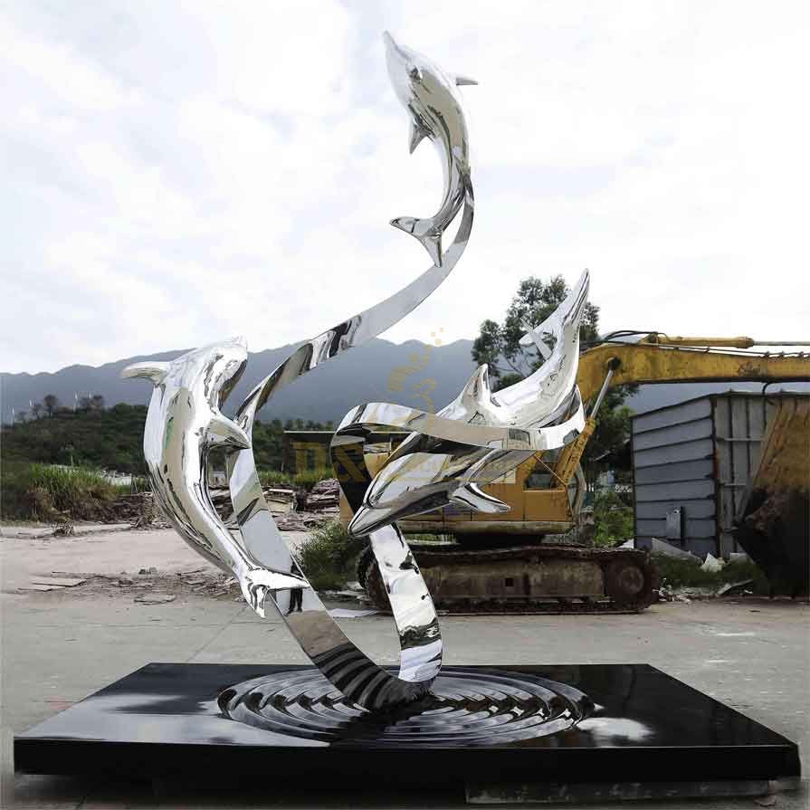 Outdoor abstract dolphin chasing waves metal sculpture DZ-335