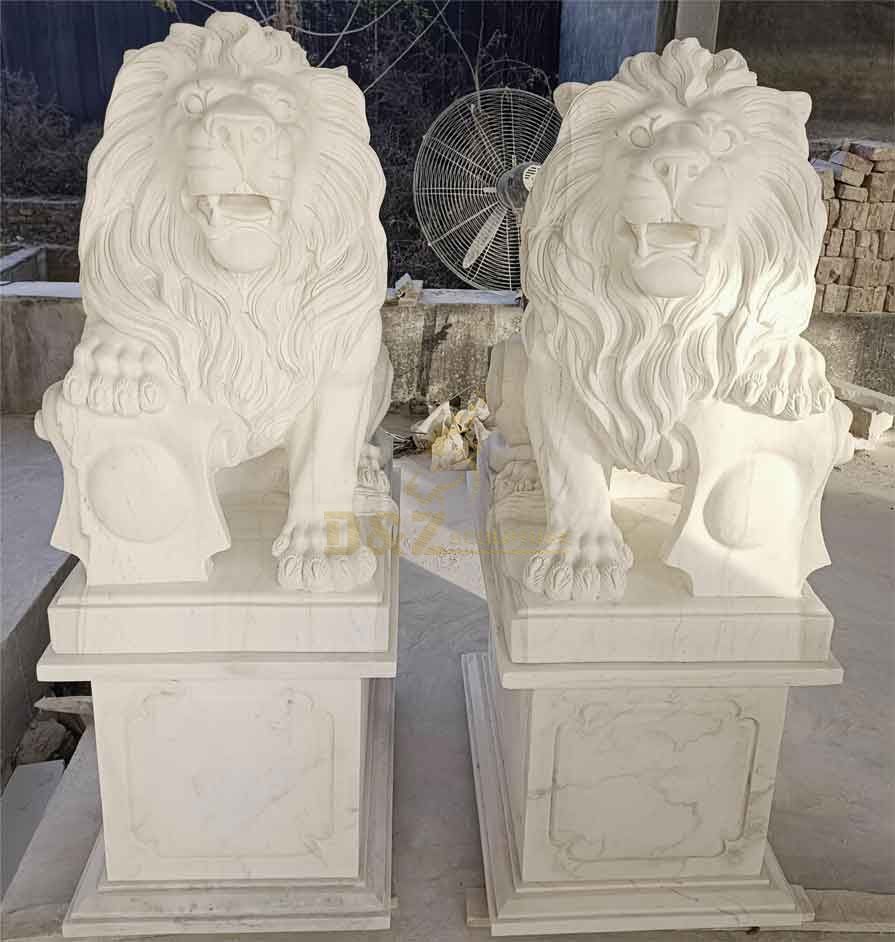 Outdoor White Marble Lion Statue Pair for Sale DZ-336