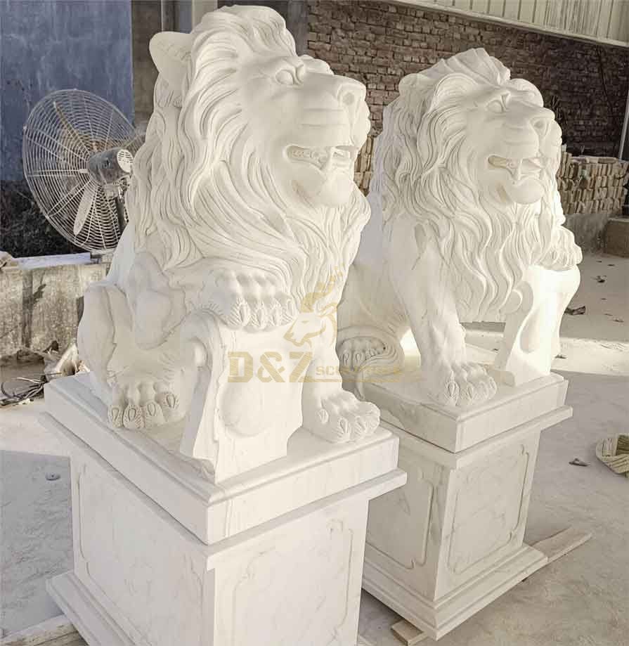 Outdoor White Marble Lion Statue Pair for Sale DZ-336