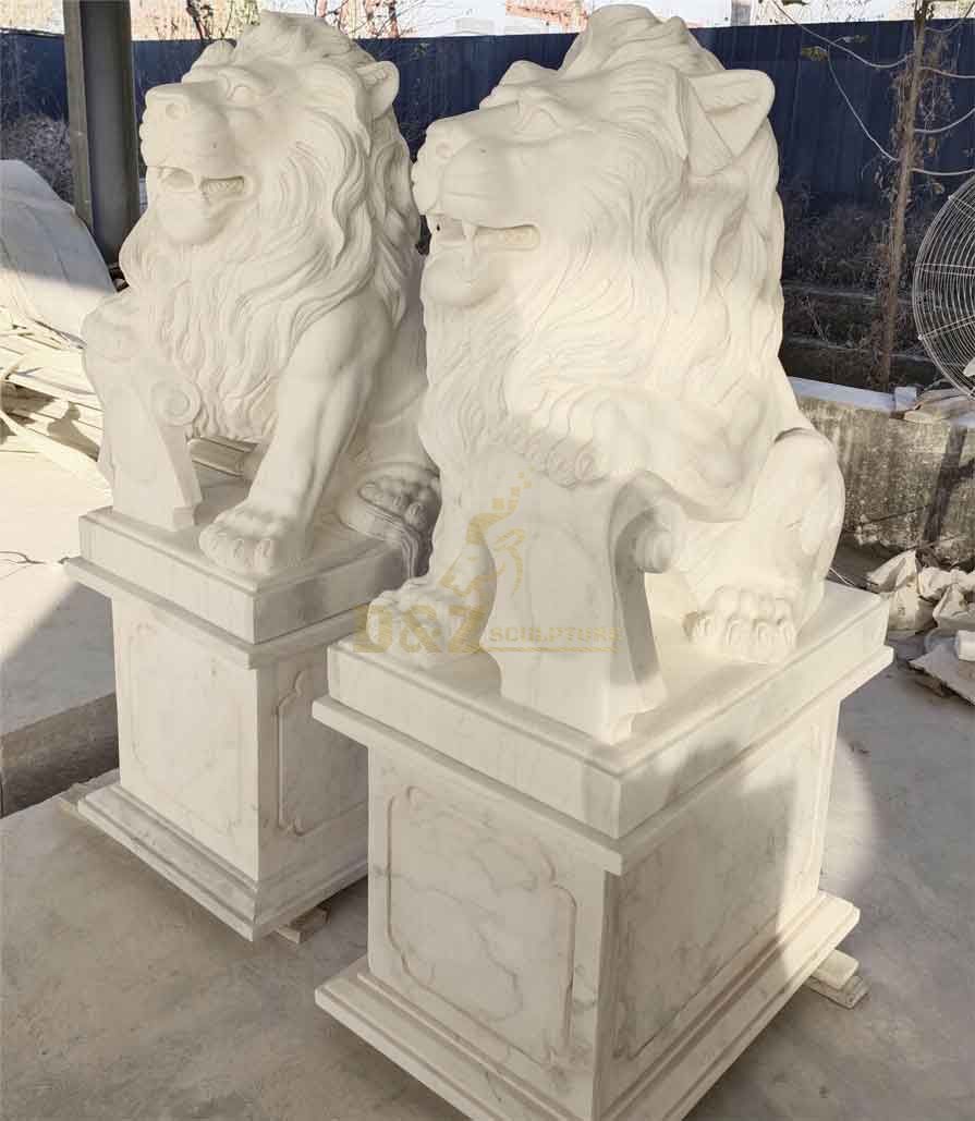 Outdoor White Marble Lion Statue Pair for Sale DZ-336