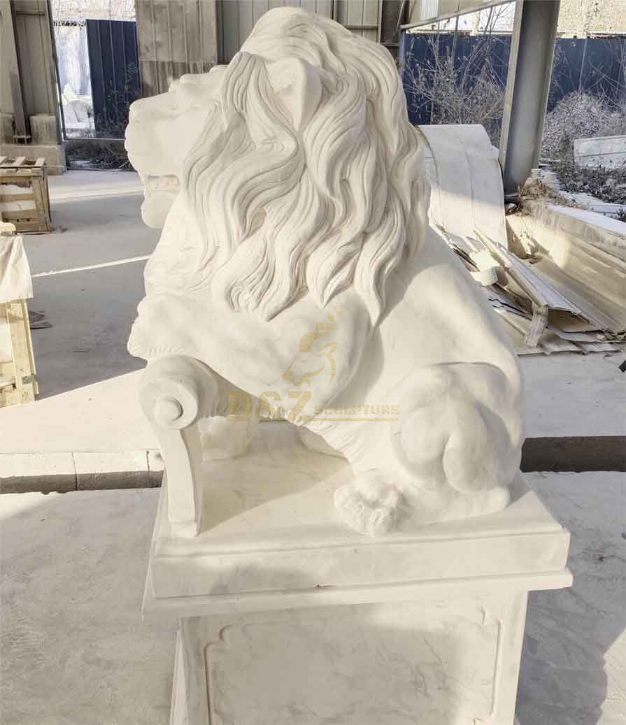 Outdoor White Marble Lion Statue Pair for Sale DZ-336