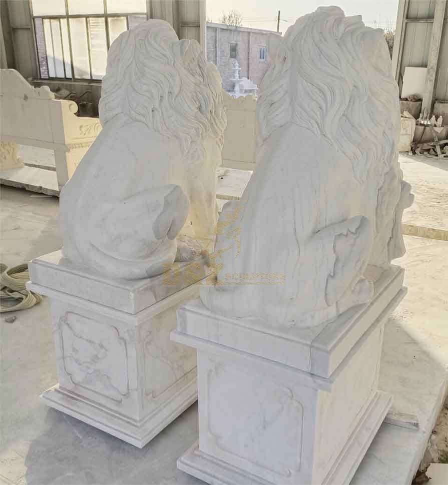 Outdoor White Marble Lion Statue Pair for Sale DZ-336