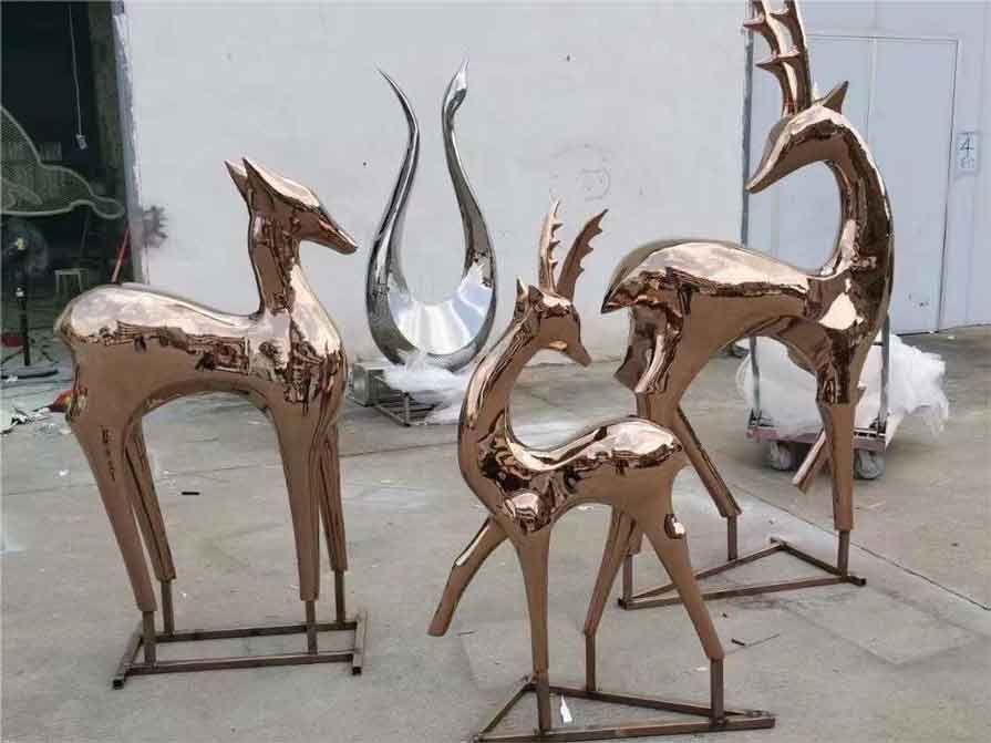 Copper color abstract metal deer sculptures for sale DZ-338