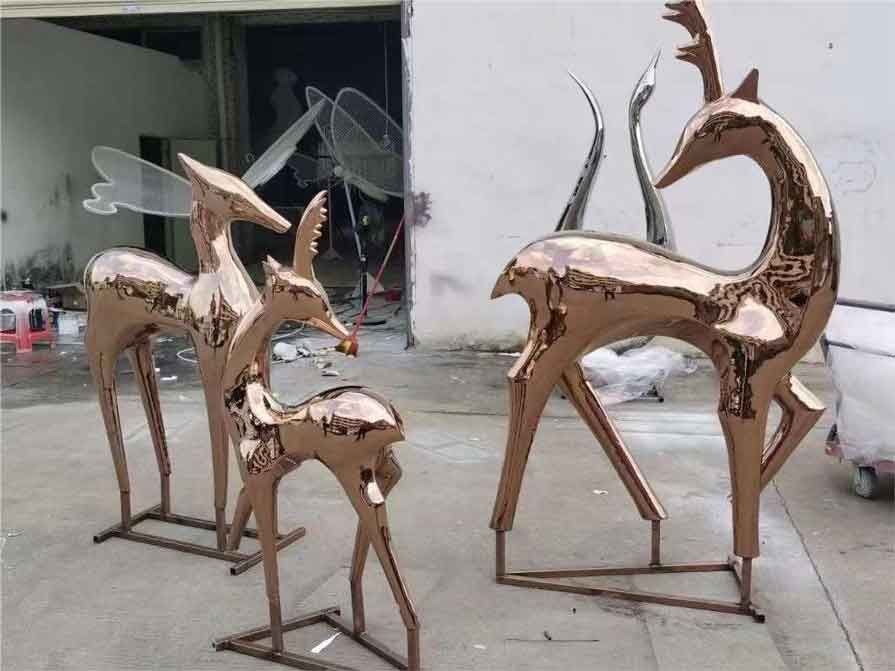 Copper color abstract metal deer sculptures for sale DZ-338