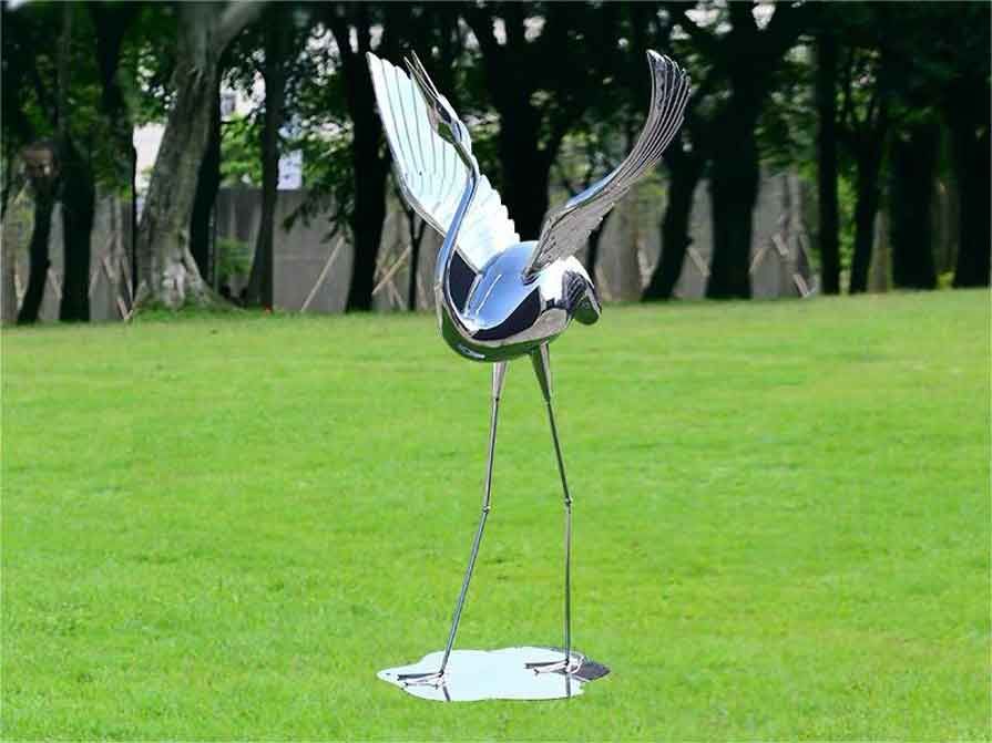 Outdoor mirror metal crane bird garden sculptures for sale DZ-341