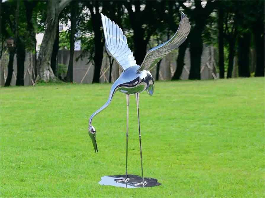 Outdoor mirror metal crane bird garden sculptures for sale DZ-341