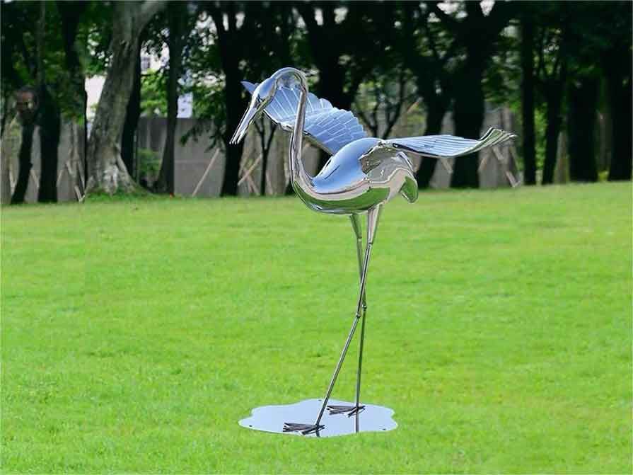 Outdoor mirror metal crane bird garden sculptures for sale DZ-341