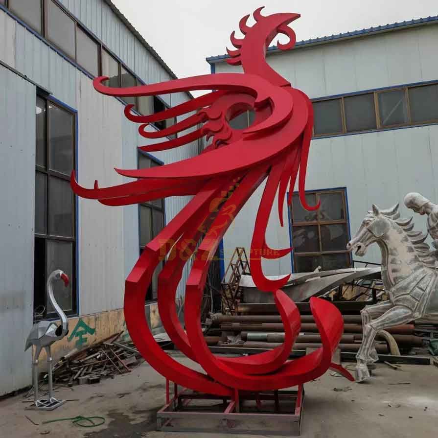 Red large metal paradise phoenix sculpture for sale DZ-349