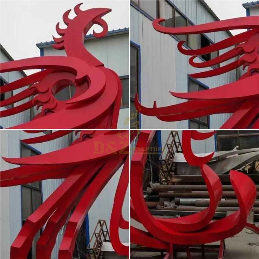 Red large metal paradise phoenix sculpture for sale DZ-349