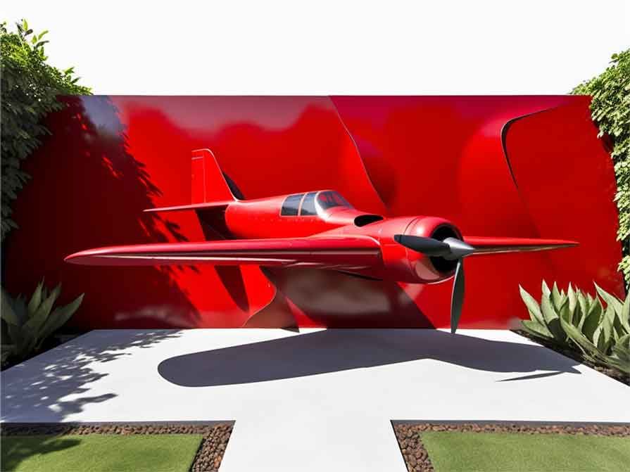 Customized large red metal art airplane sculpture for garden DZ-351
