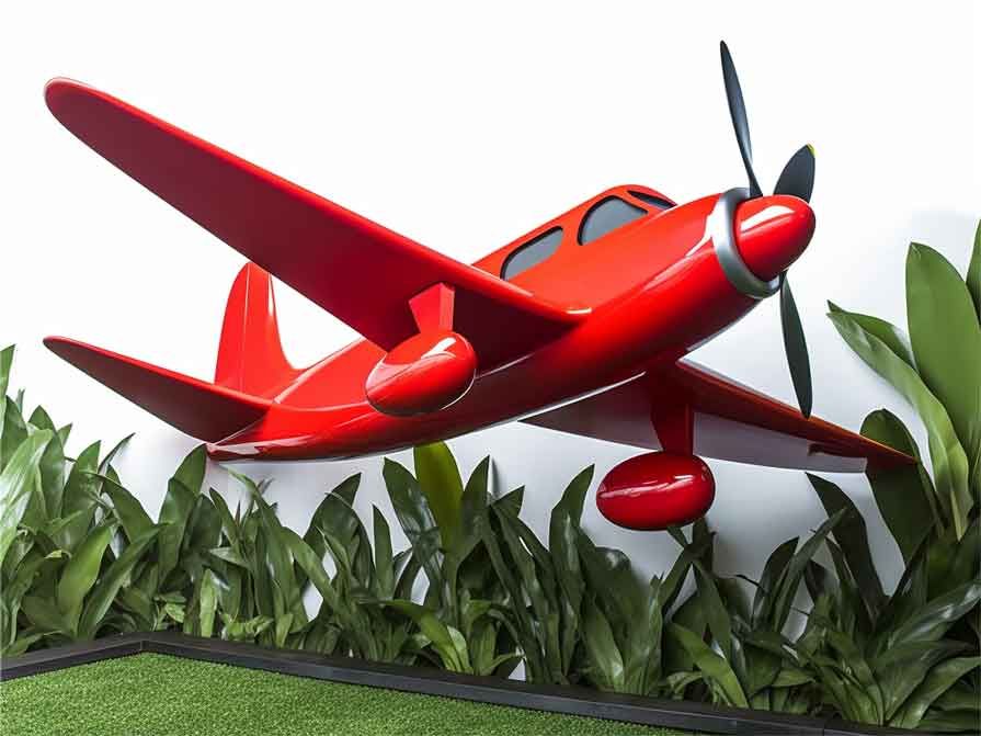 Customized large red metal art airplane sculpture for garden DZ-351