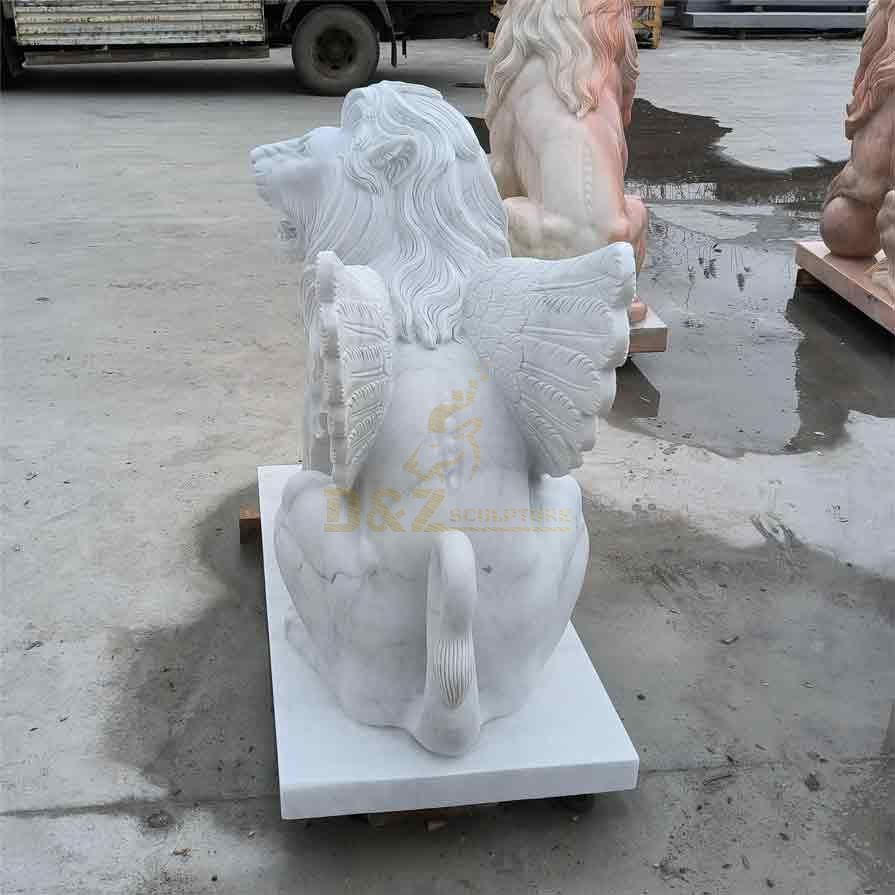 Outdoor white marble winged lion statue pair for sale DZ-358