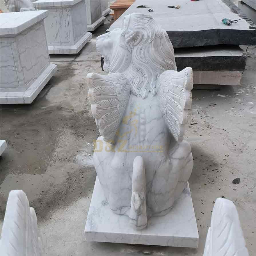 Outdoor white marble winged lion statue pair for sale DZ-358