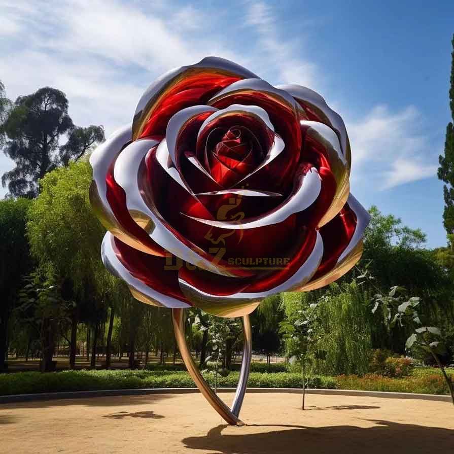 Plated colored metal rose sculpture love in the garden DZ-362