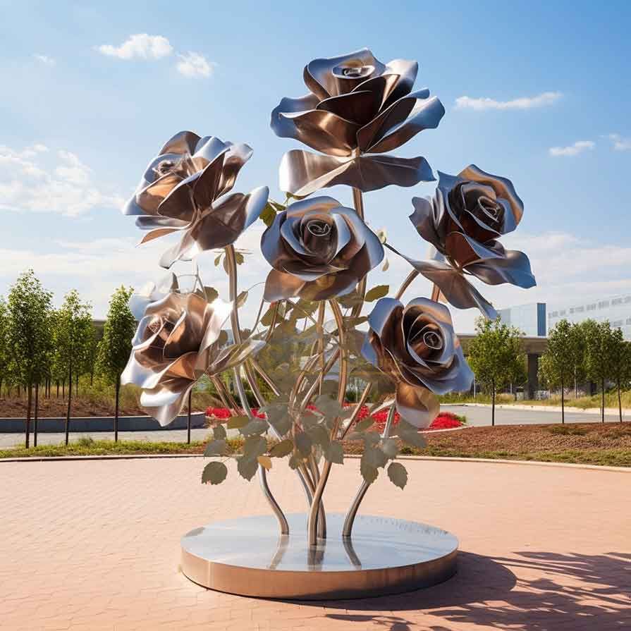 Plated colored metal rose sculpture love in the garden DZ-362