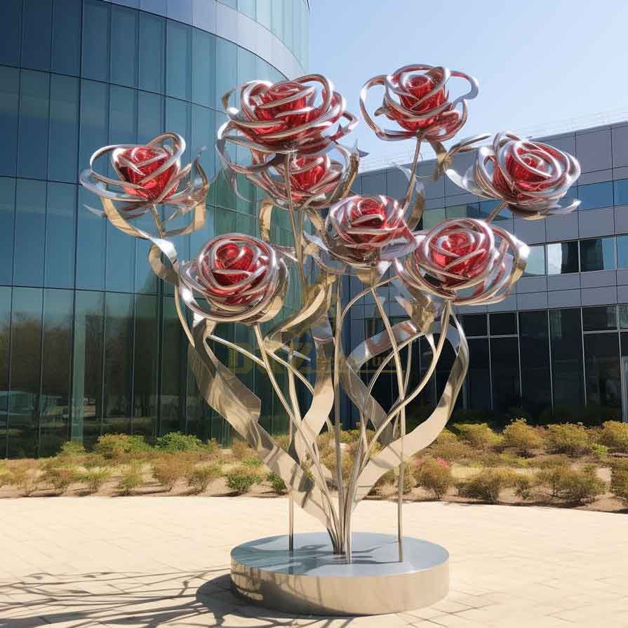 Plated colored metal rose sculpture love in the garden DZ-362