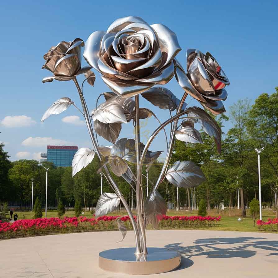 Plated colored metal rose sculpture love in the garden DZ-362