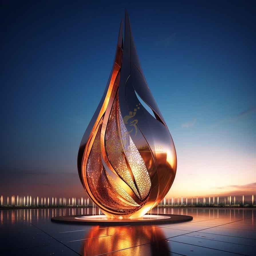 Customized large modern hollow metal water drop art sculpture for future square DZ-366