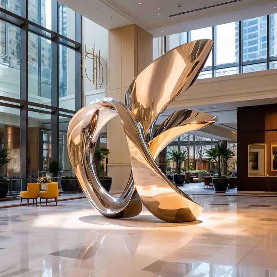 Modern metal art sculptures, high-end customized gold-plated sculpture for business lobby DZ-371