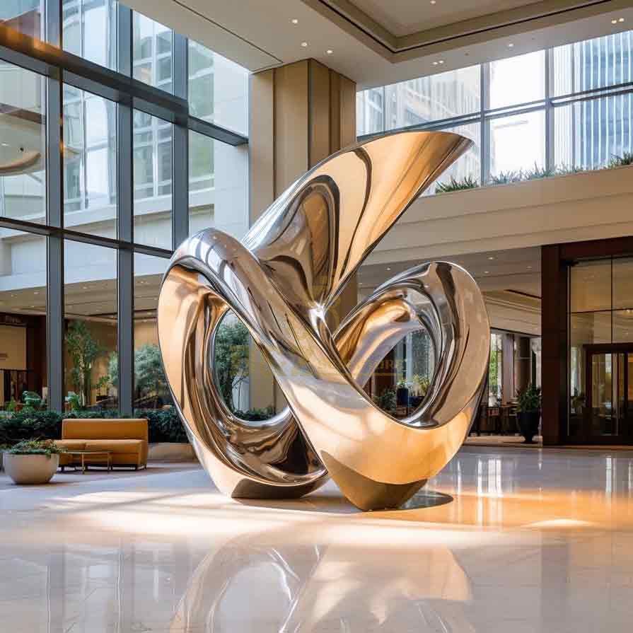 Modern metal art sculptures, high-end customized gold-plated sculpture for business lobby DZ-371