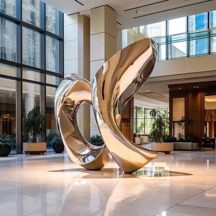 Modern metal art sculptures, high-end customized gold-plated sculpture for business lobby DZ-371