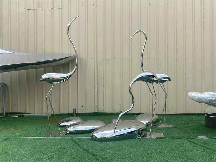 Mirror abstract metal flamingo and pebble sculptures DZ-372
