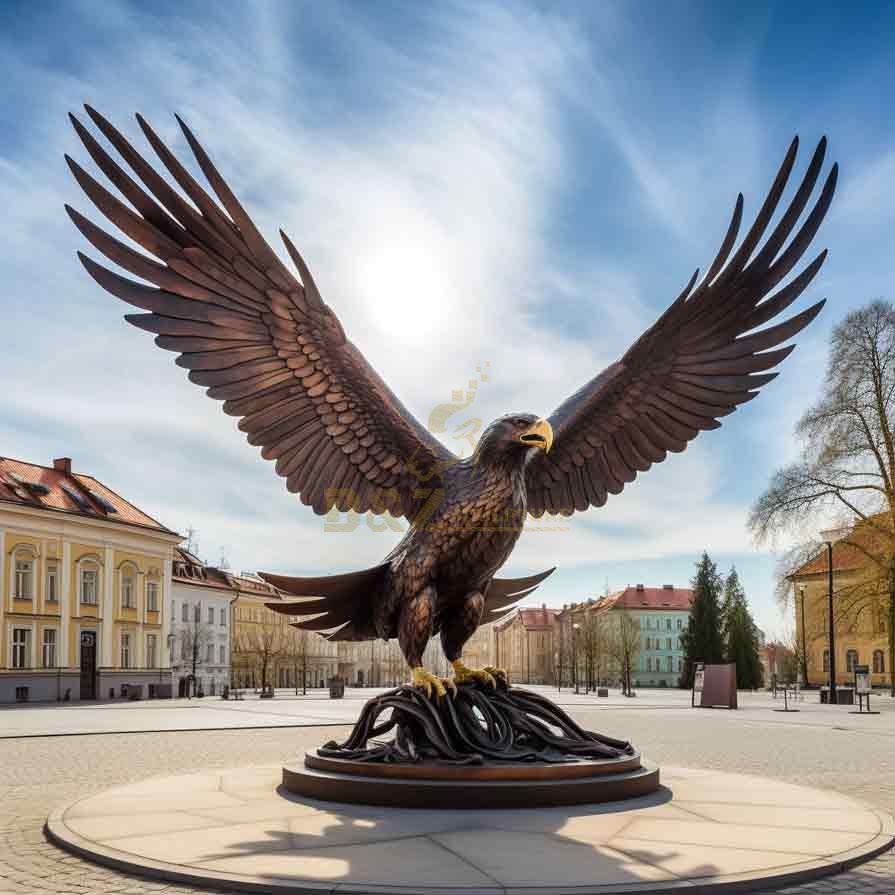 Giant bronze eagle sculptures for sale, square garden sculpture DZ-373